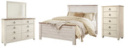Willowton Queen Panel Bed with Mirrored Dresser and Chest