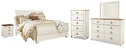 Willowton King Sleigh Bed with Mirrored Dresser, Chest and Nightstand