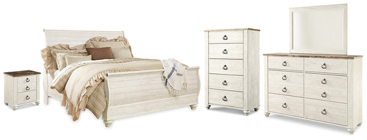 Willowton King Sleigh Bed with Mirrored Dresser, Chest and Nightstand