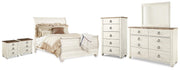 Willowton Queen Sleigh Bed, Dresser, Mirror, Chest and 2 Nightstands