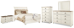 Willowton Queen Sleigh Bed, Dresser, Mirror, Chest and 2 Nightstands