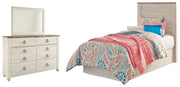 Willowton Twin Panel Headboard Bed with Mirrored Dresser