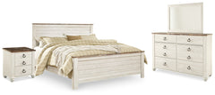 Willowton King Panel Bed with Mirrored Dresser and Nightstand