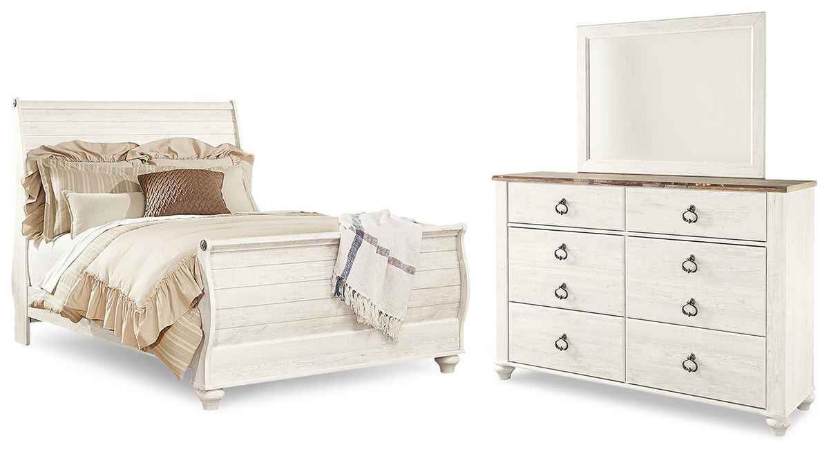 Willowton Queen Sleigh Bed with Mirrored Dresser
