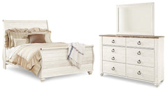 Willowton Queen Sleigh Bed with Mirrored Dresser