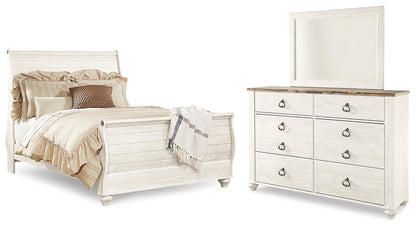 Willowton Queen Sleigh Bed with Mirrored Dresser