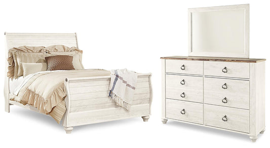 Willowton Queen Sleigh Bed with Mirrored Dresser