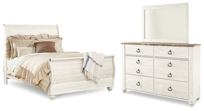 Willowton Queen Sleigh Bed with Mirrored Dresser