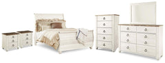 Willowton Queen Sleigh Bed, 2 Dressers, Mirror, Chest and 2 Nightstands