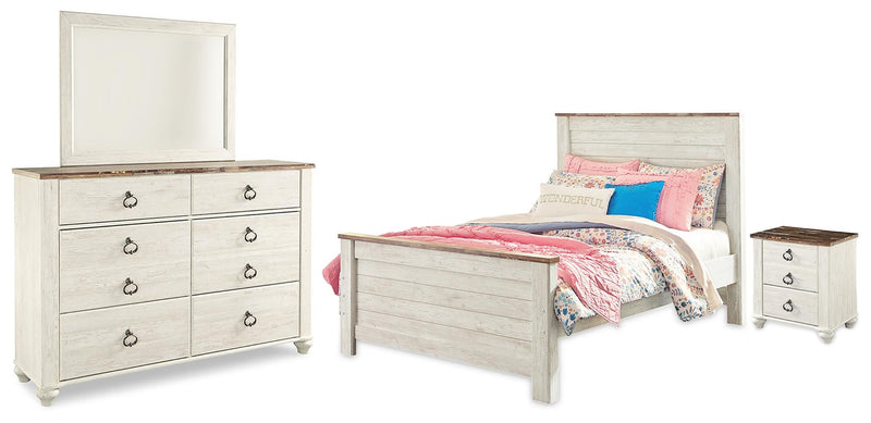 Willowton Full Panel Bed, Dresser, Mirror, Chest and Nightstand