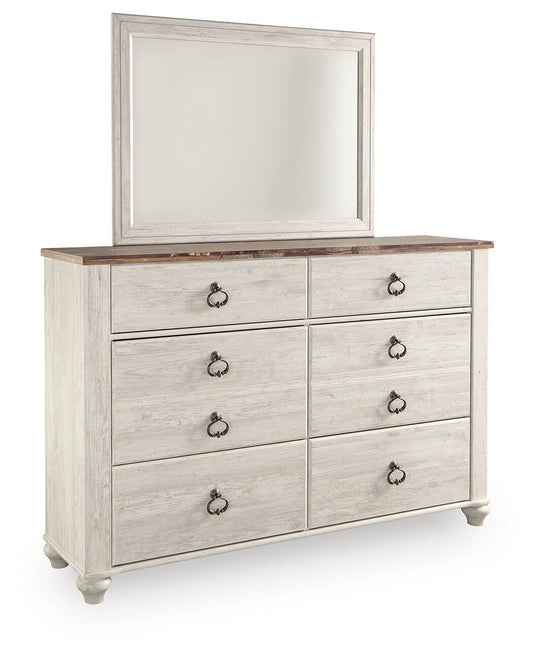 Willowton Queen Panel Bed with Mirrored Dresser and Nightstand