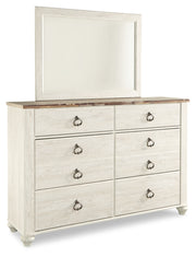 Willowton California King Panel Bed with Mirrored Dresser, Chest and Nightstand