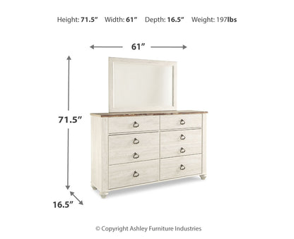 Willowton King Sleigh Bed with Mirrored Dresser and Nightstand