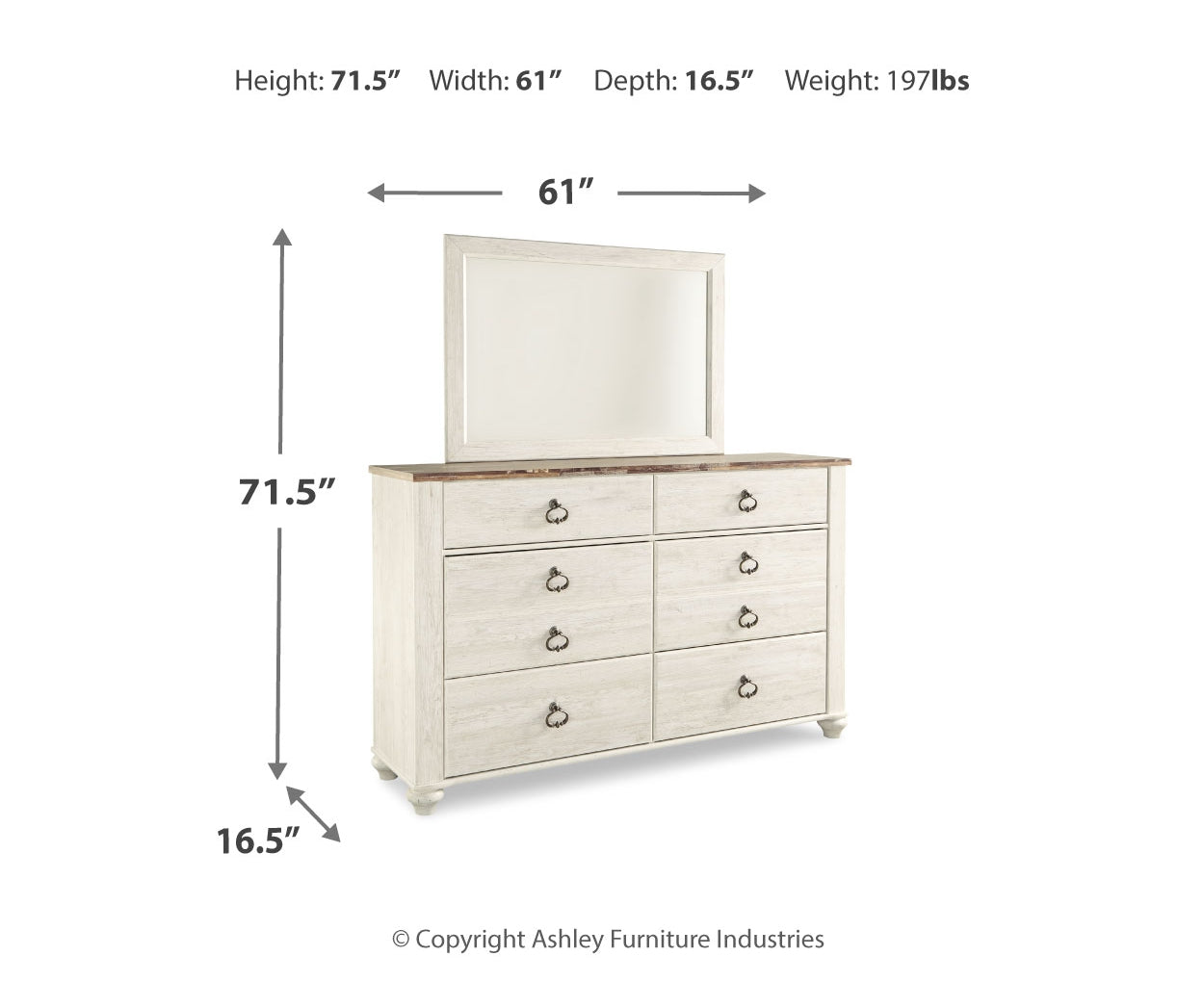 Willowton Queen Panel Bed with Mirrored Dresser and Nightstand