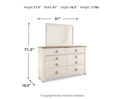 Willowton Queen Sleigh Bed with Mirrored Dresser