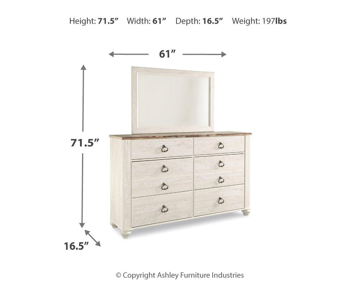 Willowton Queen Sleigh Bed with Mirrored Dresser