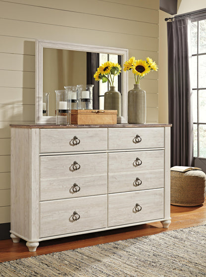 Willowton Queen Sleigh Bed with Mirrored Dresser