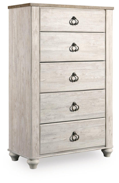 Willowton King Sleigh Bed with Mirrored Dresser, Chest and Nightstand