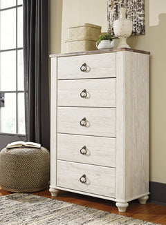 Willowton King Panel Bed with Mirrored Dresser and Chest