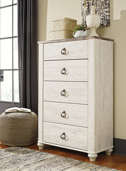 Willowton Queen Sleigh Bed with Mirrored Dresser, Chest and Nightstand