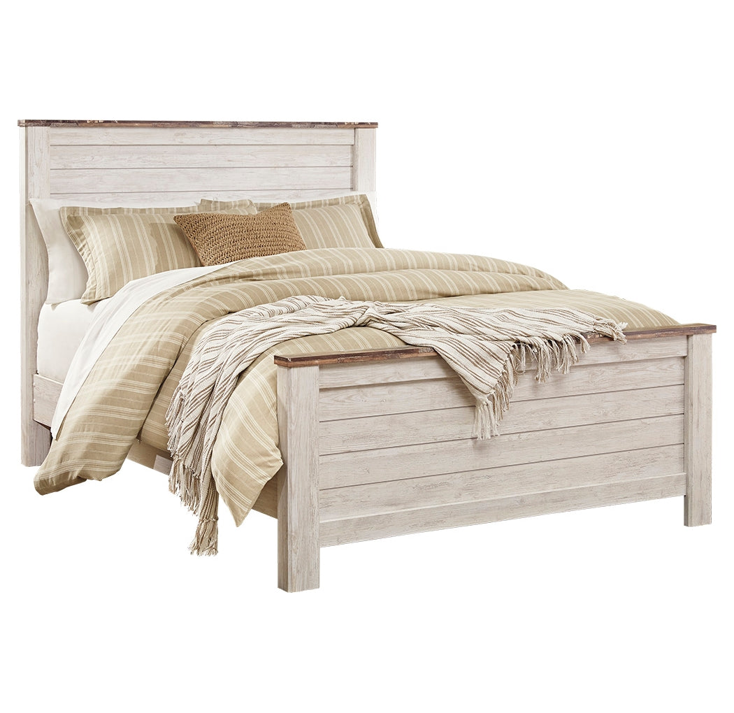 Willowton Queen Panel Bed with Mirrored Dresser and Chest