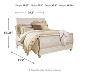 Willowton King Sleigh Bed with Mirrored Dresser and Nightstand