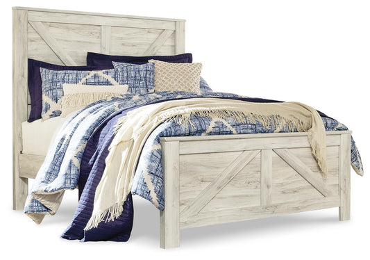 Bellaby Queen Crossbuck Panel Bed with Mirrored Dresser