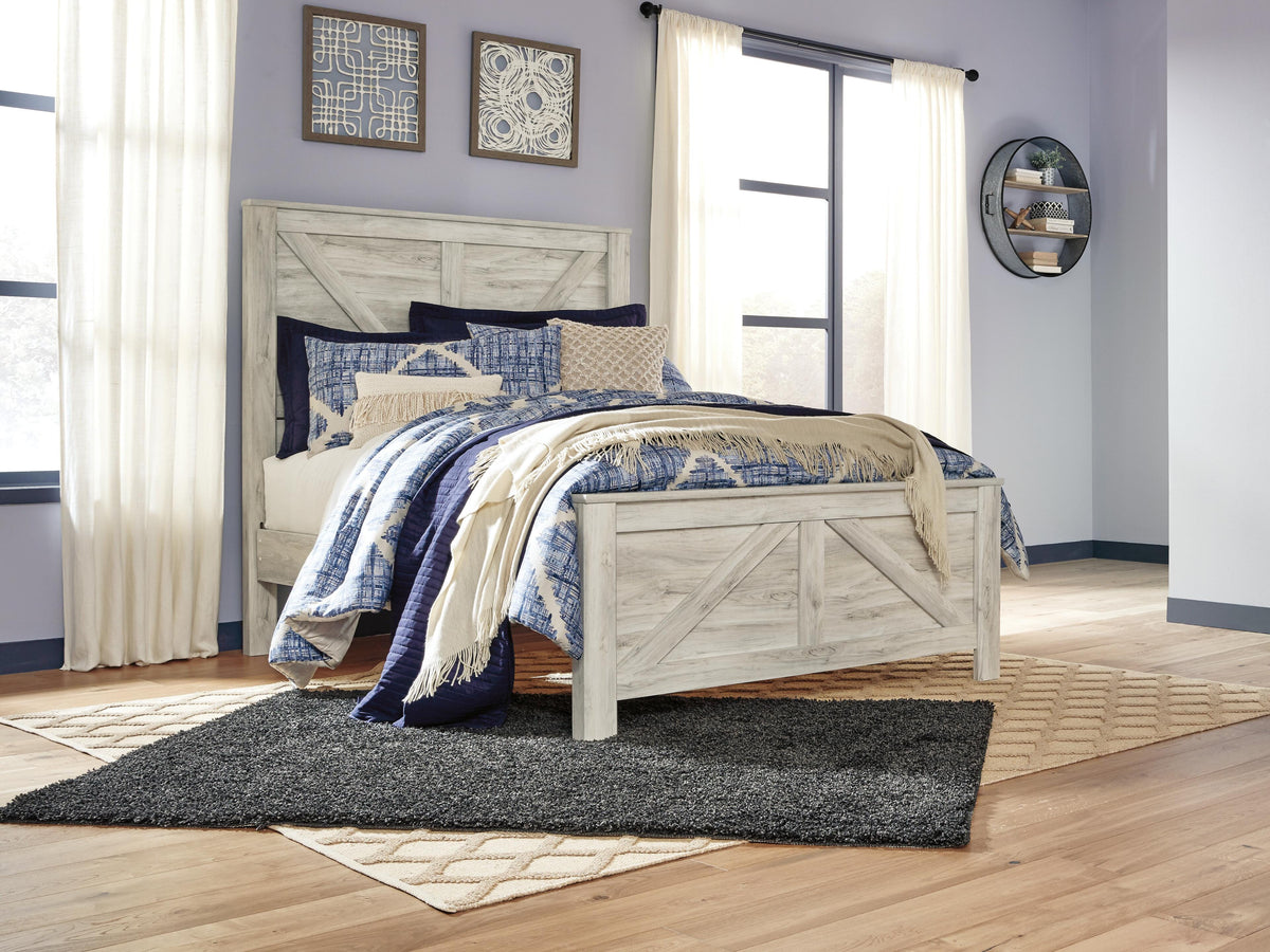 Bellaby Queen Crossbuck Panel Bed with Mirrored Dresser