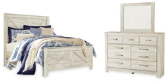 Bellaby Queen Crossbuck Panel Bed with Mirrored Dresser