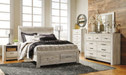 Bellaby Queen Platform Bed with 2 Storage Drawers with Mirrored Dresser, Chest and Nightstand