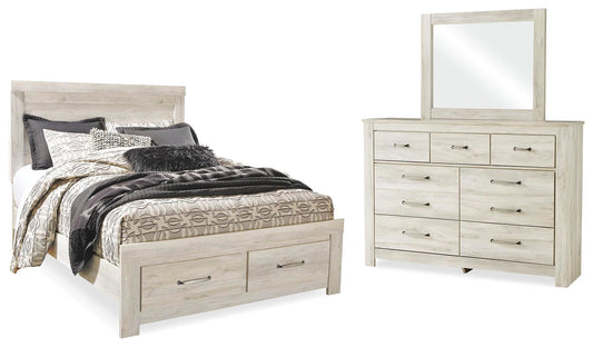 Bellaby Queen Platform Bed with 2 Storage Drawers with Mirrored Dresser