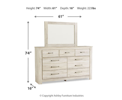 Bellaby King Platform Bed with 2 Storage Drawers with Mirrored Dresser and Nightstand