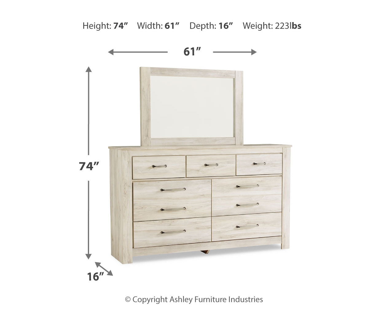 Bellaby Queen Platform Bed with 2 Storage Drawers with Mirrored Dresser and Nightstand