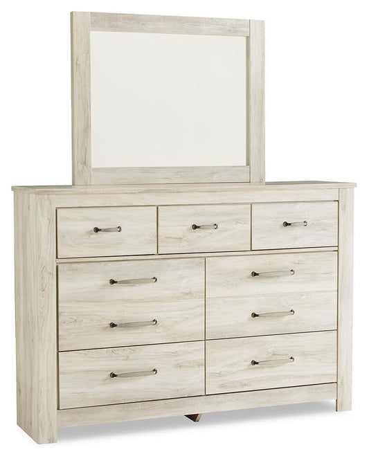 Bellaby Queen Platform Bed with 2 Storage Drawers with Mirrored Dresser