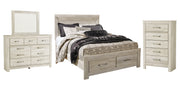 Bellaby Queen Platform Bed with 2 Storage Drawers with Mirrored Dresser and Chest