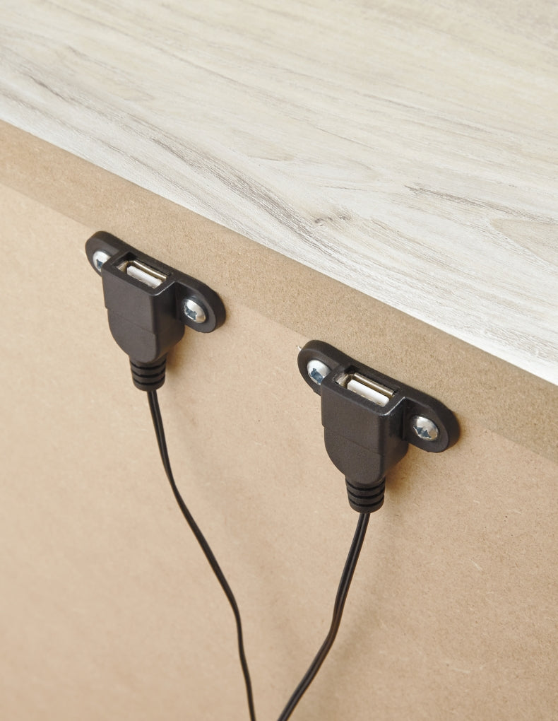 Bellaby Queen Platform Bed with 2 Storage Drawers with Mirrored Dresser, Chest and Nightstand