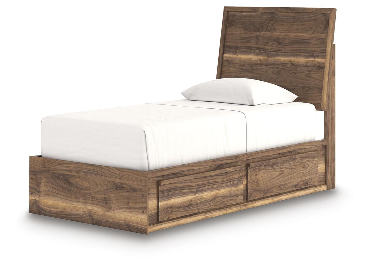 Chirason Twin Panel Bed with Storage, Dresser and Mirror