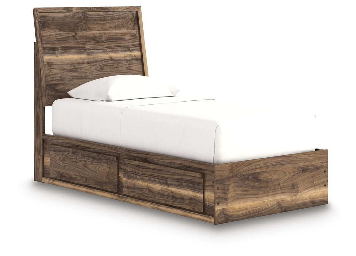 Chirason Twin Panel Bed with Storage, Dresser and Mirror