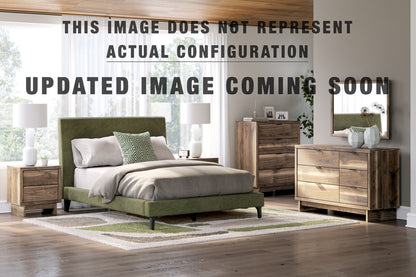 Chirason California King Upholstered Bed with Roll Slats, Dresser, Mirror, Chest and Nightstand