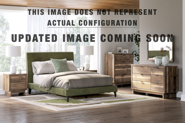 Chirason California King Upholstered Bed with Roll Slats, Dresser, Mirror, Chest and Nightstand