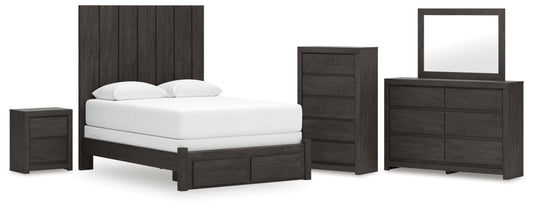 Fraluna Queen Panel Storage Bed, Dresser, Mirror, Chest and Nightstand