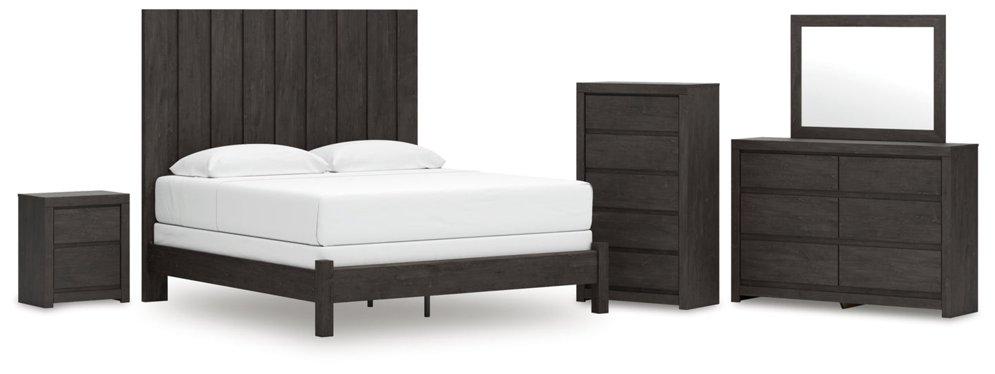 Fraluna King Panel Bed, Dresser, Mirror, Chest and Nightstand
