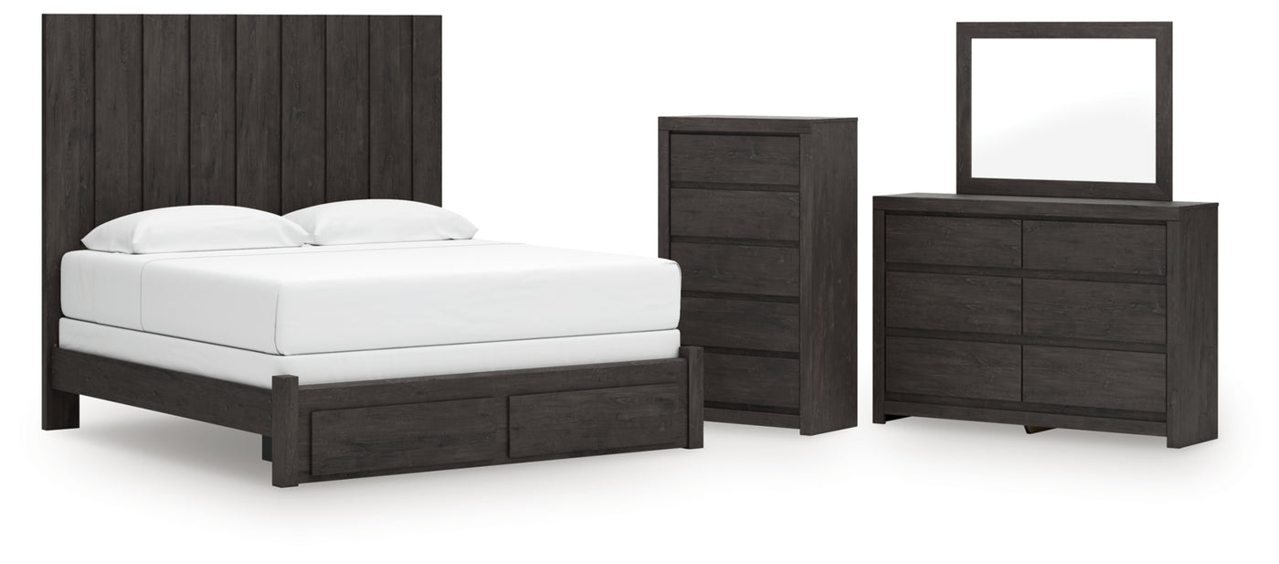 Fraluna King Panel Storage Bed, Dresser, Mirror and Chest