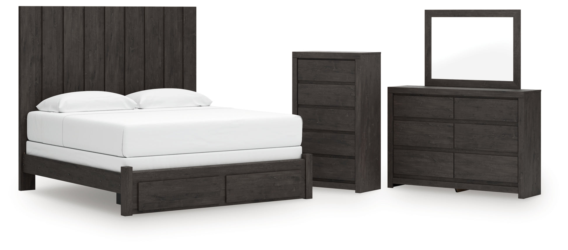 Fraluna King Panel Storage Bed, Dresser, Mirror and Chest