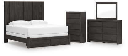 Fraluna King Panel Storage Bed, Dresser, Mirror and Chest