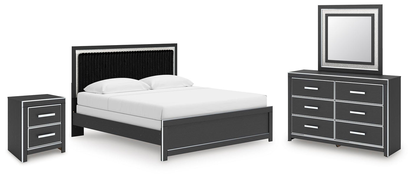 Zuraleus King Upholstered Panel Bed, Dresser, Mirror and Nightstand