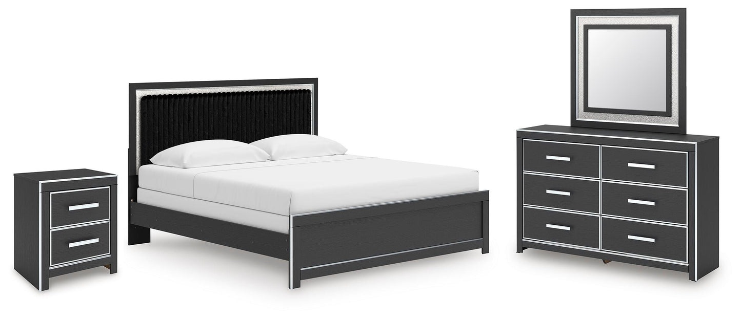 Zuraleus King Upholstered Panel Bed, Dresser, Mirror and Nightstand