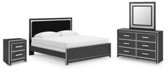 Zuraleus King Upholstered Panel Bed, Dresser, Mirror and Nightstand