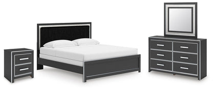 Zuraleus King Upholstered Panel Bed, Dresser, Mirror and Nightstand
