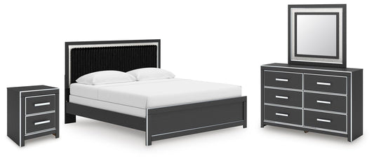 Zuraleus King Upholstered Panel Bed, Dresser, Mirror and Nightstand